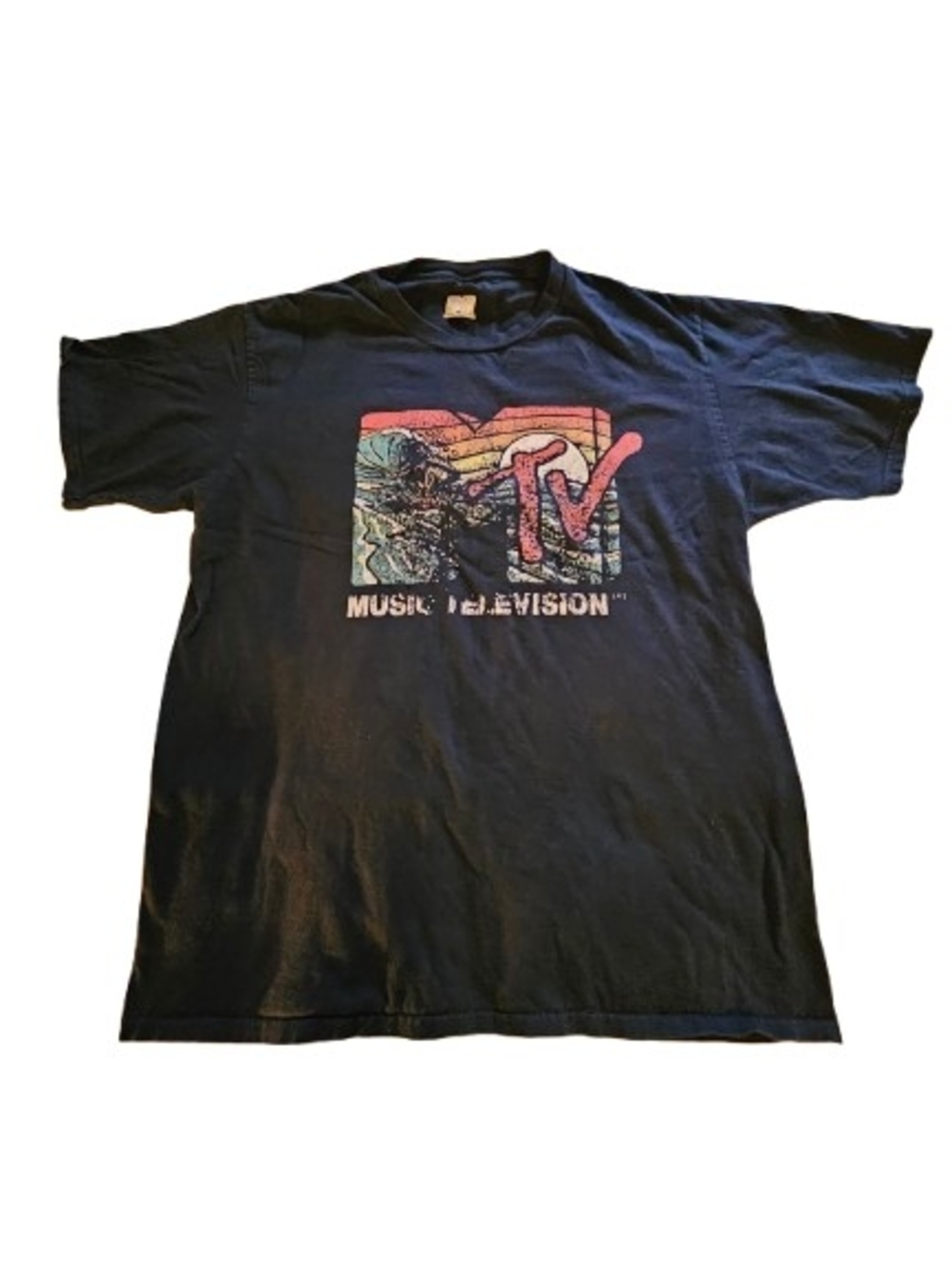 MTV Black Tee with Multicolor Retro Logo - Men